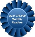 a blue ribbon with the words over 90, 000 monthly readers