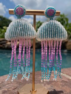 Light weight, beaded jellyfish dangle earrings Beaded Jellyfish, Jellyfish Earrings, Deer Park, Earrings Etsy, Jellyfish, Curvy Fashion, Jewelry Earrings Studs, Gift Registry, Bead Work