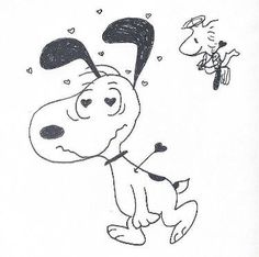 a black and white drawing of a dog chasing a flying bird with his head in the air