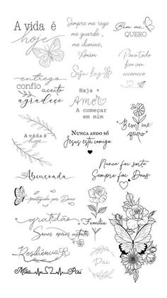 the back side of a sheet of paper with words and flowers on it, all written in