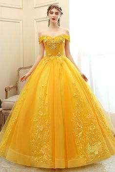 Product Information:Dress Number: S7JNMaterial: TulleSilhouette: Ball GownColor: YellowHemline: Floor LengthBack Detail: Lace-upNormal Order Delivery time:Tailoring Time: 2-3 weeksShipping time: 3-5 working daysFor normal order, you can receive your order in 3-4 weeks.Rush Order:Rush order service is available. For rush order, you can receive your order in 14 working days.Custom Size:We offer free custom size service. Please leave us the following measurements according to the measuring guide:Bu Prom Dresses Colorful, Ball Gown Gold, Yellow Formal Dress, Colorful Prom Dresses, Short Sleeve Prom Dresses, Long Black Evening Dress, Off Shoulder Ball Gown, Sweet 16 Dress, Gown Gold