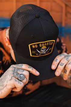 Trucker Cap Outfit, Pirate Tattoo Design, Relentless Betrayal, Burn The Ships, Cap Outfit Men, Pirate Images, Mens Dress Hats, Pirate Tattoo, No Quarter