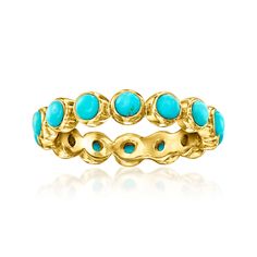 Ross-Simons - Turquoise Eternity Band Ring in 18kt Gold Over Sterling. Size 8. Add a colorful ring to your stack! This eternity band wraps the finger with 3mm stabilized turquoise cabochons in polished 18kt yellow gold over sterling silver. 1/8" wide. Turquoise eternity band. Colorful Ring, Infinity Ring, Eternity Band Ring, Jewelry Essentials, Turquoise Rings, Color Ring, Eternity Band, Eternity Bands, Turquoise Jewelry