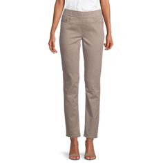 Take your professional style up a notch with this pair of Liz Claiborne women's straight-leg pants. Cut for a mid-rise; these slip-on trousers are crafted from stretch woven fabric for a comfortable fit with small pockets for your key essentials- style with a button-down and sneakers for a workwear remix.Front Style: Flat FrontClosure Type: Full ElasticFit: Straight FitPockets: 2 Back Slip Pockets, 1 Front Coin Pocket, 2 Front Slip PocketsRise: Mid RiseFiber Content: 56% Cotton, 33% Polyester, 8 Womens Straight Leg Pants, Stylish Fall Outfits, Professional Style, Tall Pants, Pants Brown, Black And White Shirt, New Pant, Professional Fashion