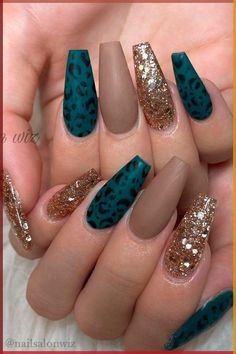 Leopard Nail Designs, Print Nail Art, Cheetah Nail Designs, Animal Print Nails Art, Teal Nails, Sunflower Nails, Cheetah Nails, Dope Nail Designs