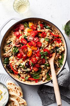 one - skillet greek orzo and chickpeas