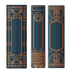 the front and back sides of an art deco bookmark with gold trimmings