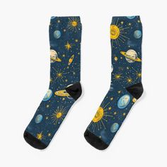 Super soft all-over printed knit socks with extra cushioning in the sole. Suitable for men and women. Space Pattern, Galaxy Pattern, Pattern Socks, Vintage Space, Patterned Socks, Designer Socks, Pet Bandana, Outer Space, Buy Vintage