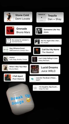 an image of a cell phone screen with the words break up songs on it