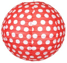 a red and white polka dot paper lantern