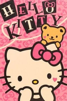 a hello kitty card with a teddy bear on it