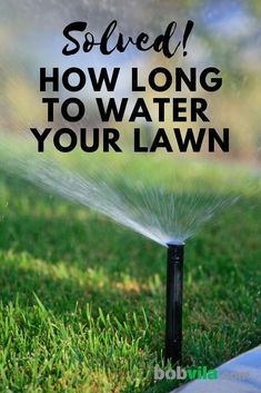 a sprinkle that is spraying water on the grass with text overlay saying, sowed how long to water your lawn