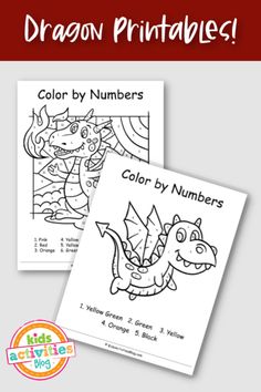 dragon printables for kids to color by numbers with the text, color by numbers