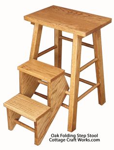 a wooden stool and step stool are shown