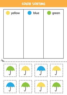 the color sorting worksheet with umbrellas for kids to practice their handwriting skills