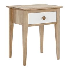 a small wooden table with two drawers on one side and an open drawer on the other