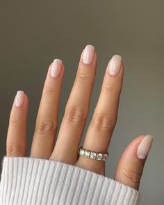 The 25 Best Milky Nails Designs: Manicure Tutorial and Guide Rounded Square Natural Nails, Squoval Milky Nails, Clean Bridal Nails, Nail Shapes Square Oval, Squoval Nail Shapes, Nail Shapes Natural Nails, Squoval Natural Nails, Bridesmaid Nails Squoval, Elegant Nails Squoval