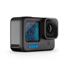 the gopro hero action camera is shown with its front and side cameras facing forward