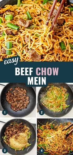 the steps to make beef chow mein in a skillet