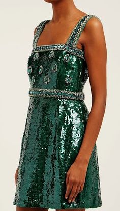 Sadek Majed Haute Couture Embroidered Bodice, Haute Hippie, Embroidered Neckline, Green Dress, Sequin