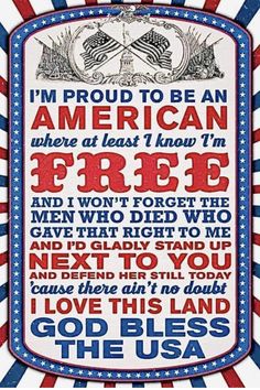 an american patriotic poster with the words i'm proud to be an american