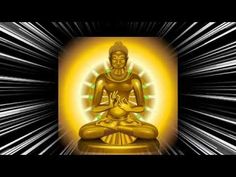 a buddha statue sitting in the middle of a black and white background with rays coming from it