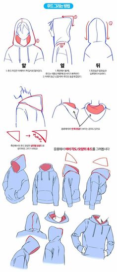 the instructions for how to draw an anime character's hoodie in three different ways