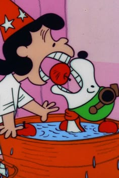 a cartoon image of a man and dog in a bathtub with one being kissed by the other