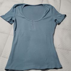 Women's New Without Tags Size Medium Henley Ribbed Short Sleeve Shirt In Light Blue. Poly/Spandex Blend. Ribbed Shorts, Henley Top, Short Sleeve Shirt, Light Blue, Womens Tops, Tops & Tees, Women Shopping, Blue, Color