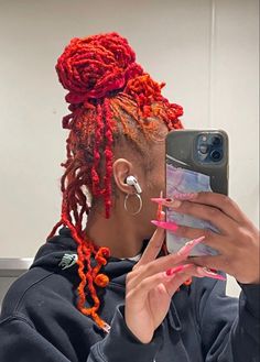 Orange And Pink Locs, Matured Locs, Color Locs