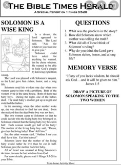 an article from the bible times herald about solomon is a wise king