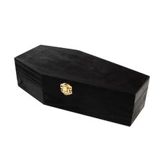 an empty black box with gold handles on a white background