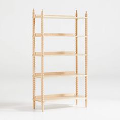 a wooden shelf with four shelves on each side