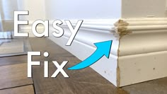 an easy fix on the side of a window sill with a blue arrow pointing to it