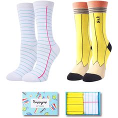 PRICES MAY VARY. PENCIL NOTEBOOK SOCKS: These notebook and No.2 pencil socks are a must-have for bookworms. One pair is designed to resemble classic yellow pencils, complete with erasers and graphite tips, while the other pair features grid lines reminiscent of a notebook. QUALITY MATERIAL: Our novelty book socks are made of 80% cotton, 15% polyamide and 5% elastane to ensure they are soft, comfortable, stretchy and breathable. SIZE & PACKAGE: One size fits most. Our women's crazy socks are desi Student Birthday Gifts, Female Books, Book Socks, Silly Gifts, No 2 Pencil, Student Birthdays, Dental Gifts, Gifts For Dentist, Reading Gifts