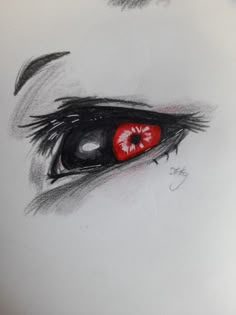 a drawing of an eye with red eyeshade