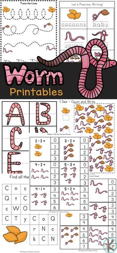 worm printable worksheet for kids to practice their handwriting and writing skills with the letter