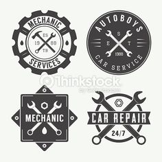 four different logos for auto repair and service shop stock photo, images and royalty illustrations