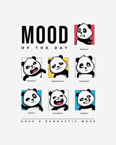 a panda bear with different expressions on it's face and the words mood of the day