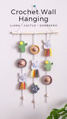 the crochet wall hanging is made with yarn