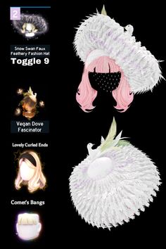 an image of some white and pink feathers on a black background with the words toogie 9