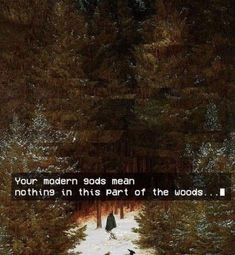 a person walking down a snow covered path with trees in the background and a quote written on it