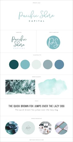 an info sheet showing the different colors and font styles for each product, including watercolors