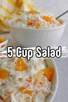 this is an image of a bowl of food with the words 5 cup salad on it