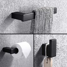 two pictures of toilet paper and a roll of toilet paper hanging on a towel rack