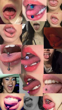 many different pictures of lips with piercings on them