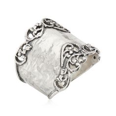 Sterling Silver Filigree-Edge Ring. Size 9 | Ross-Simons Byzantine Necklace, Silver Claddagh Ring, Silver Rose Ring, Seashell Pendants, Hammered Silver Ring, Silver Monogram, Coin Pendant Necklace, Bow Ring, Silver Bow