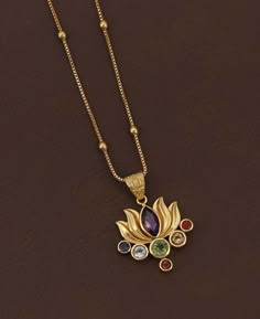 Chakra Gemstone Gold Plated Necklace - Necklaces Lotus Gold Pendent, Lotus Jewelry Design, Gold Jewelry Design, Necklace Spiritual, Chakra Gemstones, Antique Gold Bracelet, Gold Pendant Set, Buddha Groove, Black Beads Mangalsutra Design