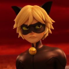 an animated character with yellow eyes and black cat ears