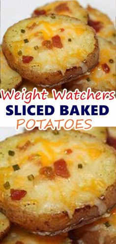 two pictures of baked potatoes with cheese and bacon on them